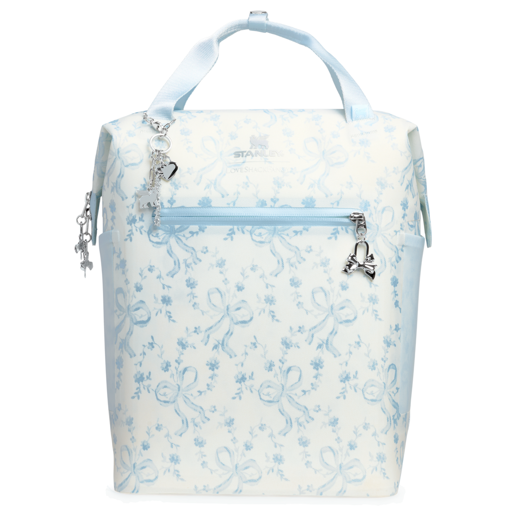 Stanley 1913 Stanley 1913 x LoveShackFancy Holiday All Day Madeleine Mini Cooler Backpack 20 Can 14 QT 13.2 L in Coquette Bow Winter Ice | View 1