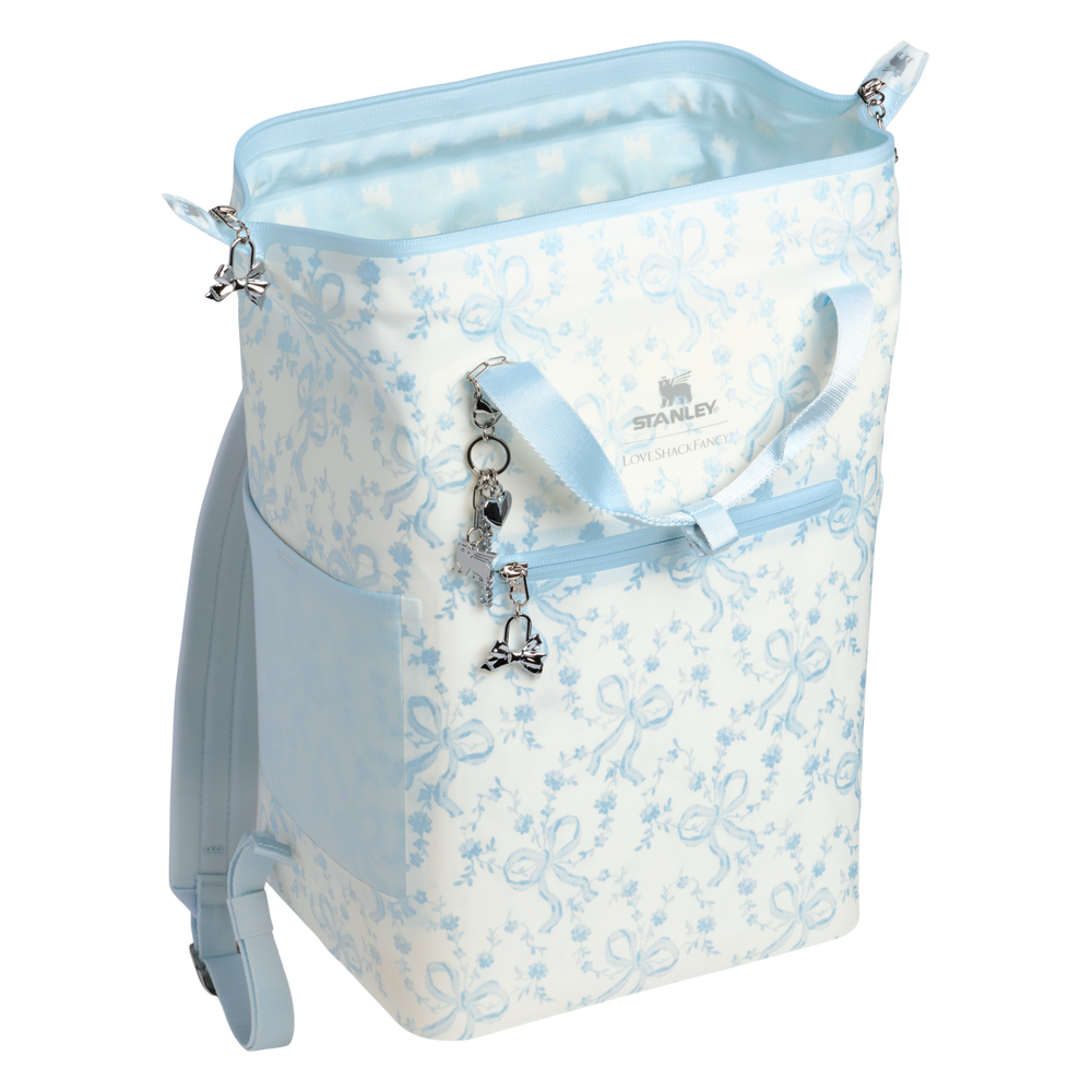 Stanley 1913 Stanley 1913 x LoveShackFancy Holiday All Day Madeleine Mini Cooler Backpack 20 Can 14 QT 13.2 L in Coquette Bow Winter Ice | View 3