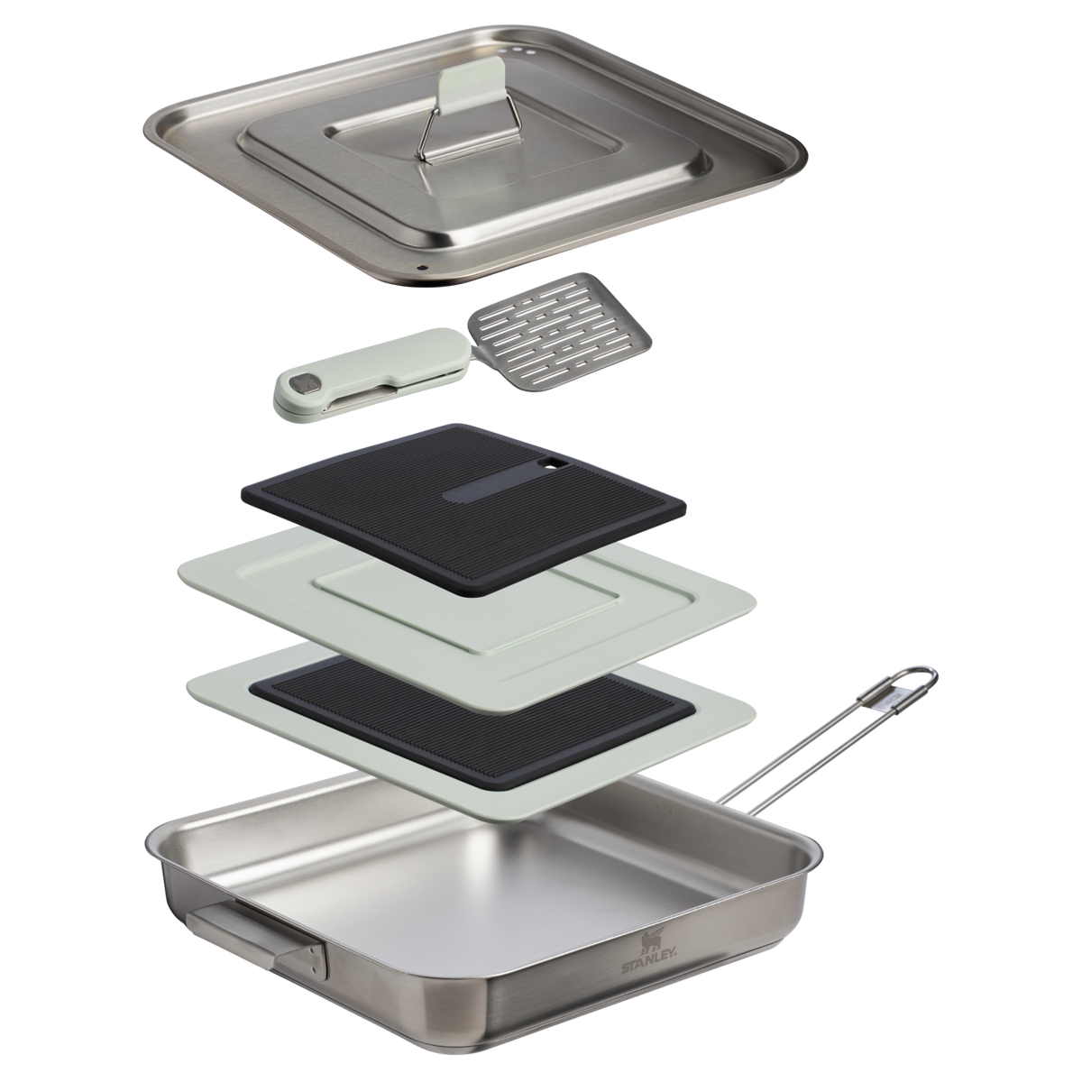 Stanley 1913 The Wildfare Pro Square Pan Cookset 5-piece set 2 QT in Pale Pebble + Stone